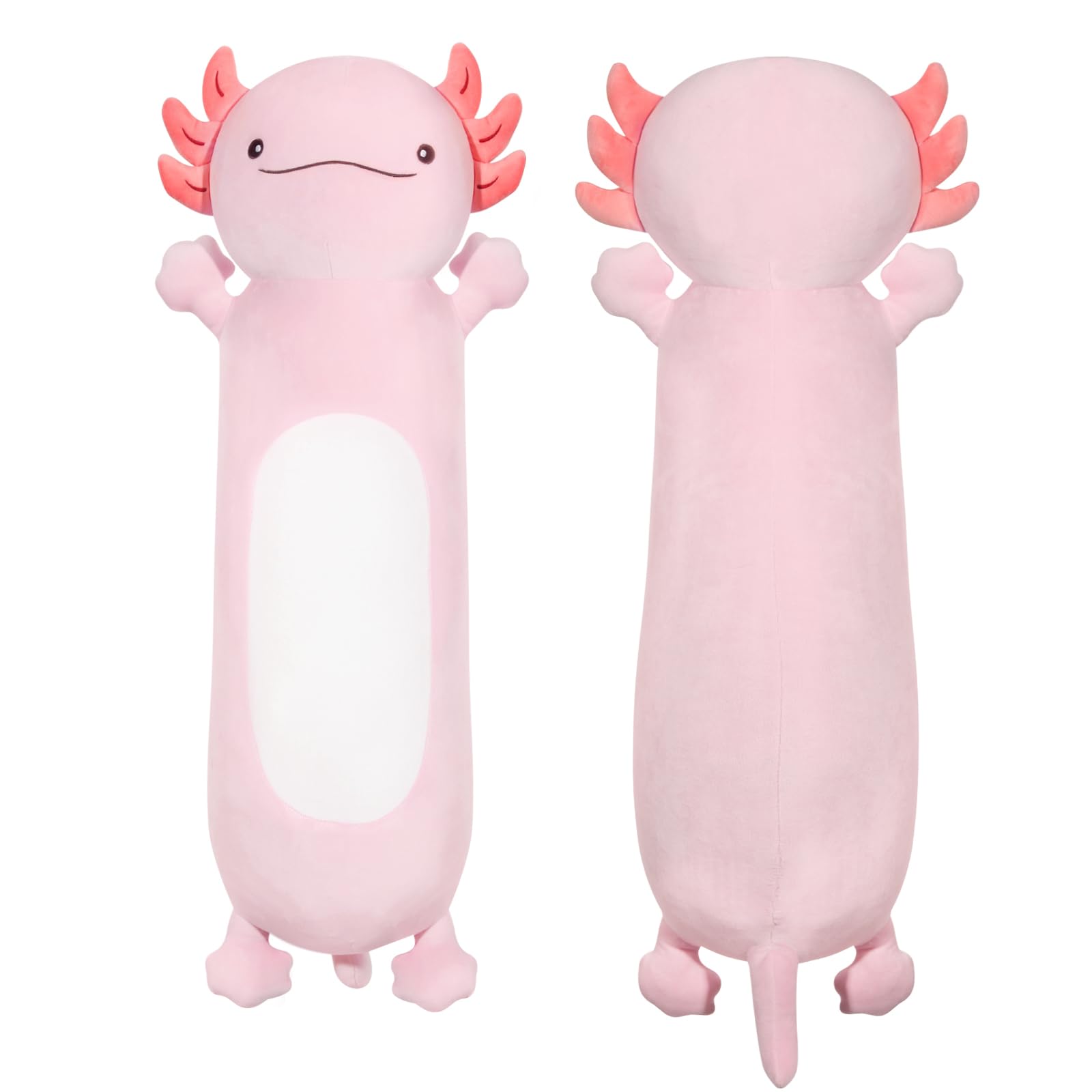 Tianmihou 22 Inch Large Cute Pink Axolotl Stuffed Animals, Big Soft Long Axolotl Plushies Toy Body Pillow, Gift For Kids Boys Gi